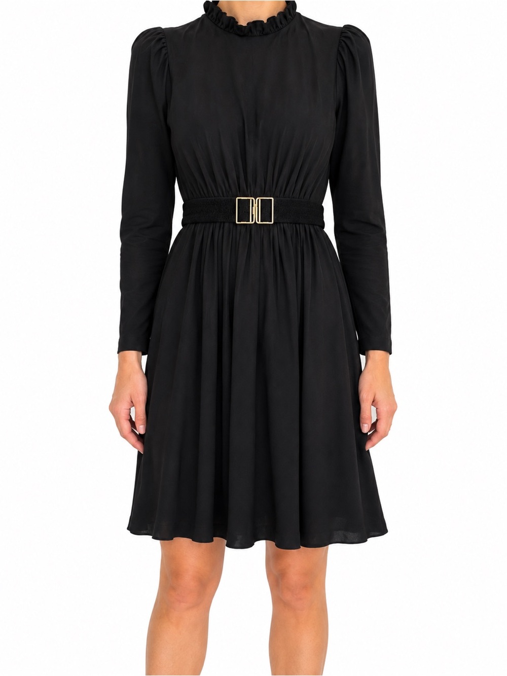 Sandro Black Belted Fit & Flare Dress Size 3 US 8